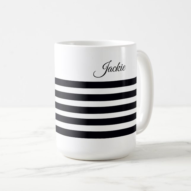 Personlig Namn Classic Black & White Rand Kaffemugg (Framsida höger)