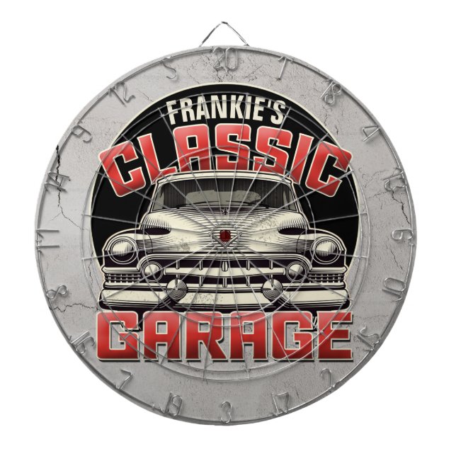 Personlig NAMN Classic Car Garage Anpassningsbar S Darttavla (Framsidan)