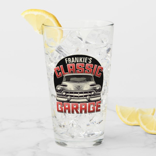 Personlig NAMN Classic Car Garage Anpassningsbar S Glaskopp (Framsida Ice)