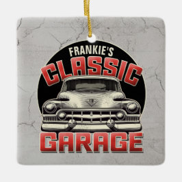 Personlig NAMN Classic Car Garage Anpassningsbar S Julgransprydnad Keramik