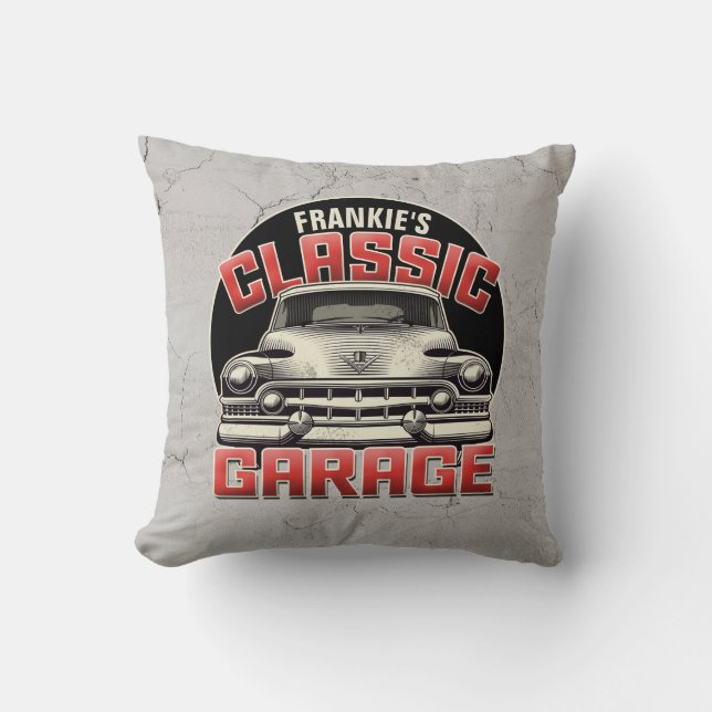 Personlig NAMN Classic Car Garage Anpassningsbar S Kudde (Framsida)