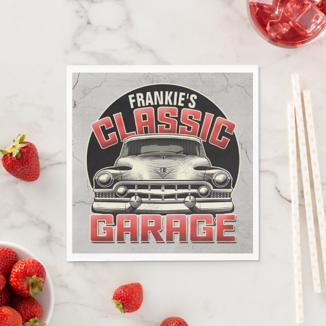 Personlig NAMN Classic Car Garage Anpassningsbar S Pappersservett (Insitu)