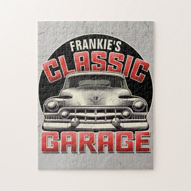 Personlig NAMN Classic Car Garage Anpassningsbar S Pussel (Vertikal)