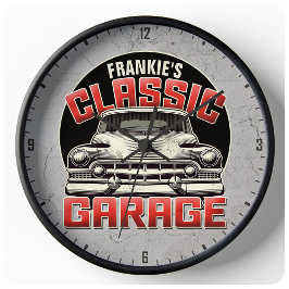 Personlig NAMN Classic Car Garage Anpassningsbar S Stor Klocka
