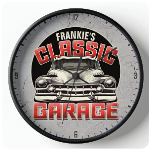 Personlig NAMN Classic Car Garage Anpassningsbar S Stor Klocka