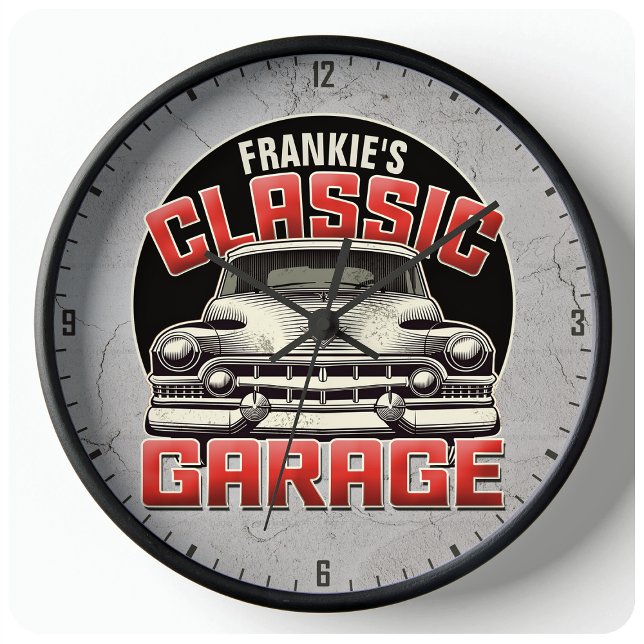 Personlig NAMN Classic Car Garage Anpassningsbar S Stor Klocka (Skapare uppladdad)