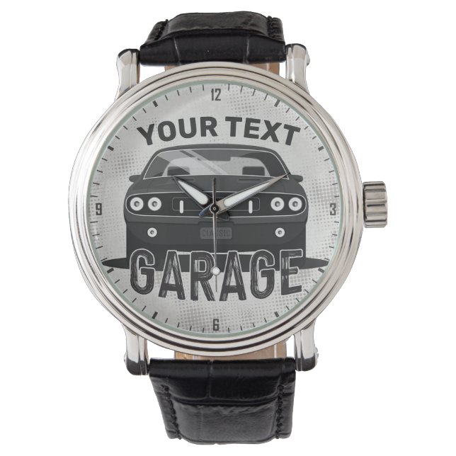 Personlig NAMN Classic Muscle Car Garage Retro Armbandsur (Framsida)