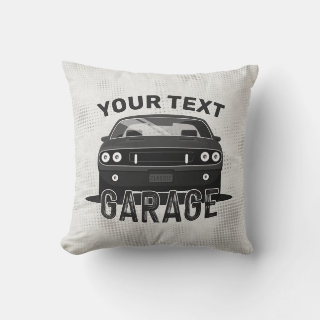 Personlig NAMN Classic Muscle Car Garage Retro Kudde (Framsida)