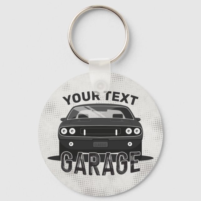 Personlig NAMN Classic Muscle Car Garage Retro Nyckelring (Framsida)