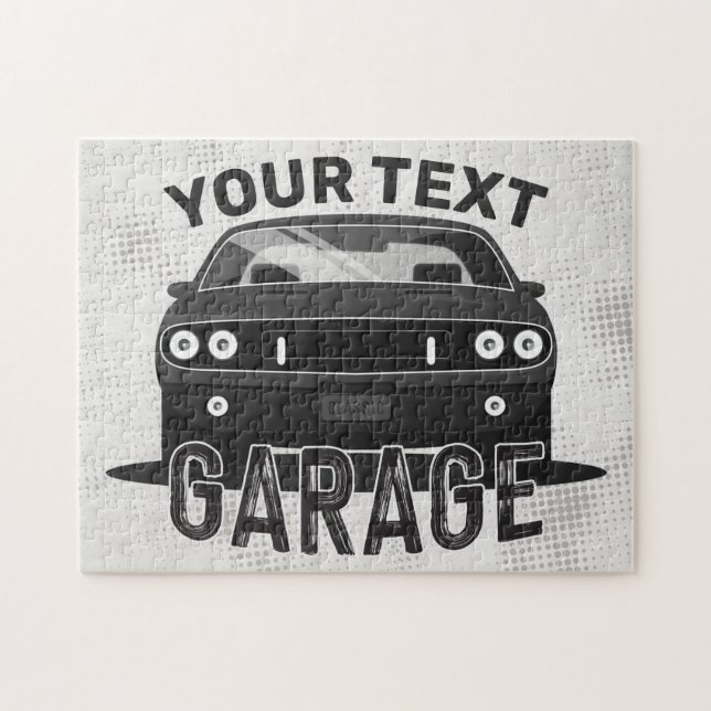 Personlig NAMN Classic Muscle Car Garage Retro Pussel (Horisontell)