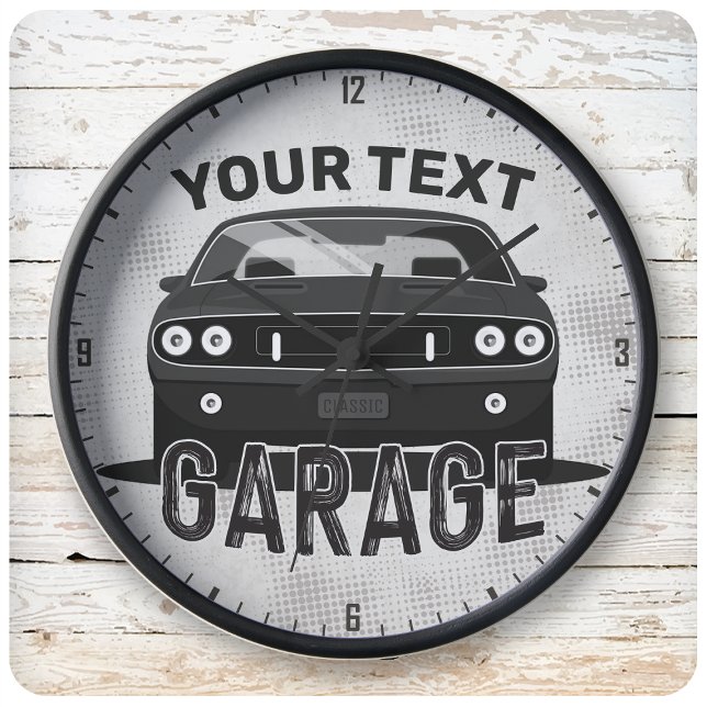 Personlig NAMN Classic Muscle Car Garage Retro Stor Klocka (Skapare uppladdad)