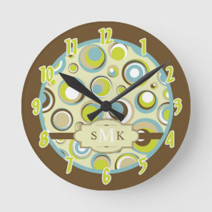 Personlig Namn Clock 1970's Retro Circle Patter Rund Klocka