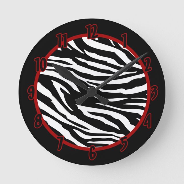 Personlig Namn Clock Black White Zebra tryck Rund Klocka (Framsida)