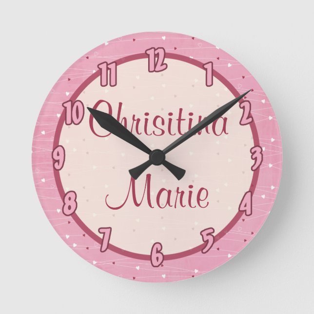 Personlig Namn Clock Heart & Kärlek Rund Klocka (Framsida)