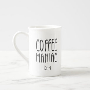 Personlig Namn Coffee Maniac - Funny Benporslin Mugg