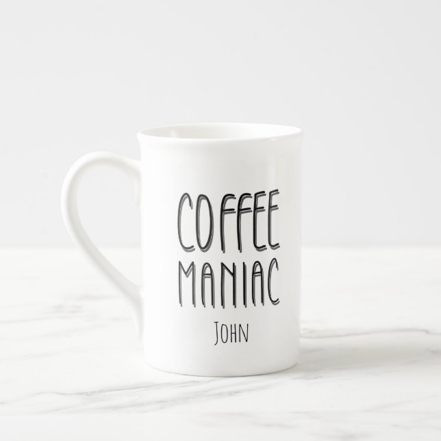 Personlig Namn Coffee Maniac - Funny Benporslin Mugg (Vänster)