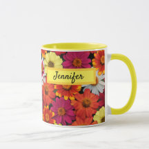 Personlig Namn Colorful Summer Zinnias Mugg