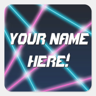 Personlig Namn Coola Kids 80s Laser Retro Neon Fyrkantigt Klistermärke