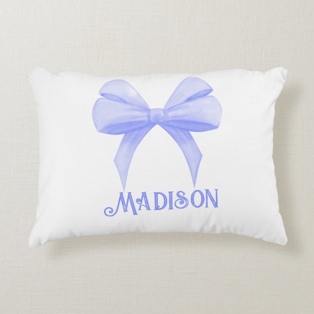 Personlig Namn Coquette Lila Bow accent Pillo Prydnadskudde (Framsidan)