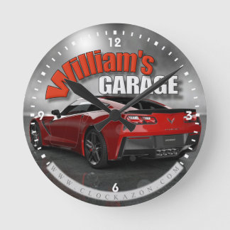 Personlig Namn Corvette Garage Clock Rund Klocka