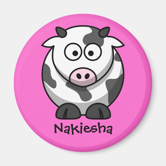 Personlig Namn - Cow Tecknad Cow Magnet (Framsidan)