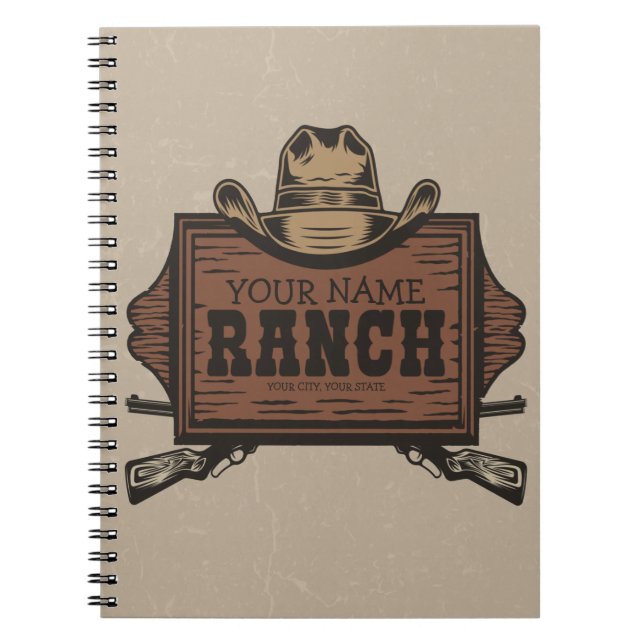 Personlig NAMN Cowboy Guns Westerna Ranch-tecken Anteckningsbok (Framsidan)
