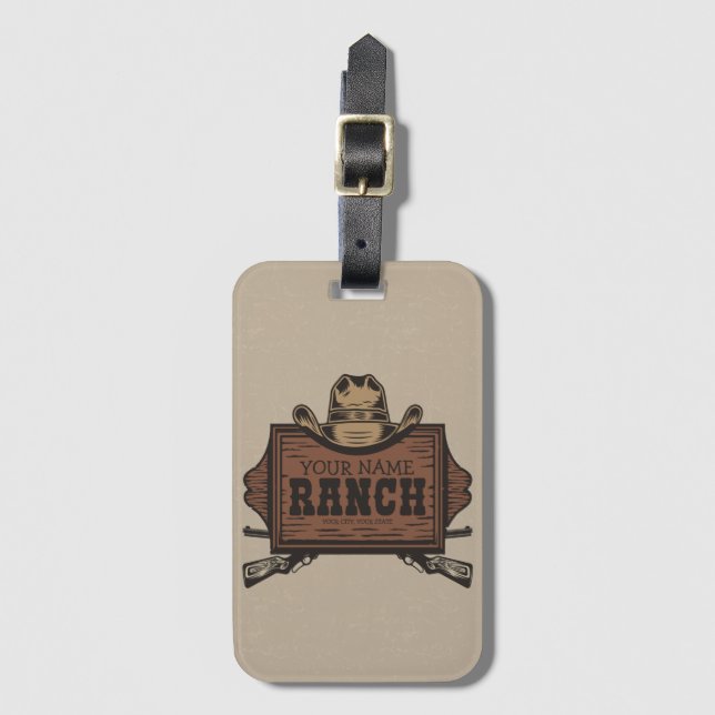 Personlig NAMN Cowboy Guns Westerna Ranch-tecken Bagagebricka (Framsida vertikal)