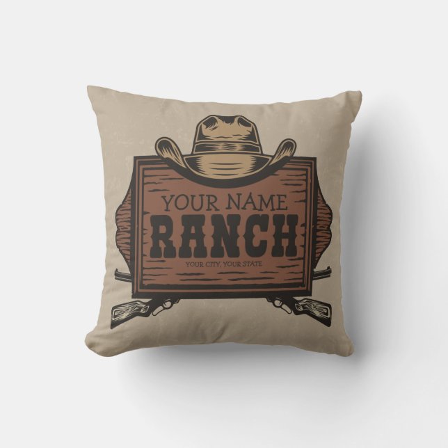 Personlig NAMN Cowboy Guns Westerna Ranch-tecken Kudde (Framsida)