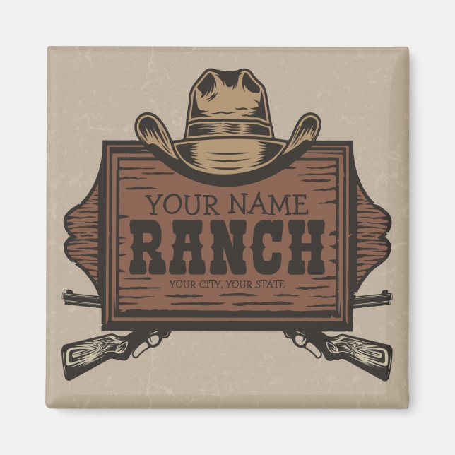 Personlig NAMN Cowboy Guns Westerna Ranch-tecken Magnet (Framsidan)