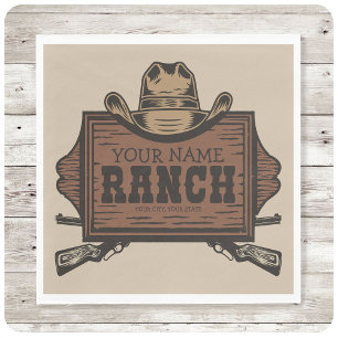 Personlig NAMN Cowboy Guns Westerna Ranch-tecken Pappersservett
