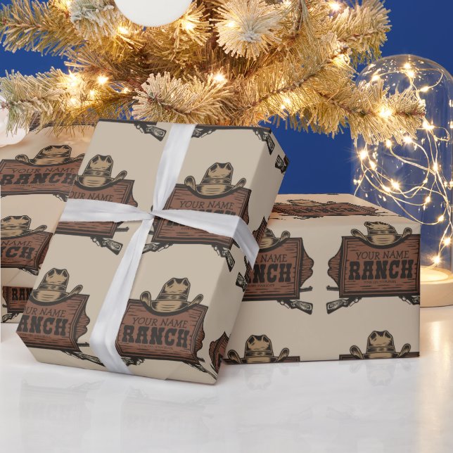 Personlig NAMN Cowboy Guns Westerna Ranch-tecken Presentpapper (Helgdagar)