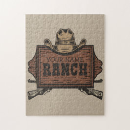 Personlig NAMN Cowboy Guns Westerna Ranch-tecken Pussel