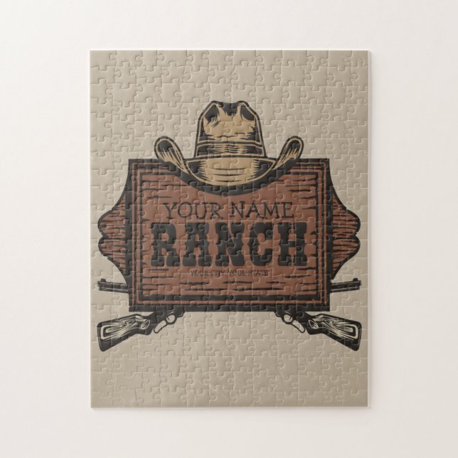 Personlig NAMN Cowboy Guns Westerna Ranch-tecken Pussel (Vertikal)