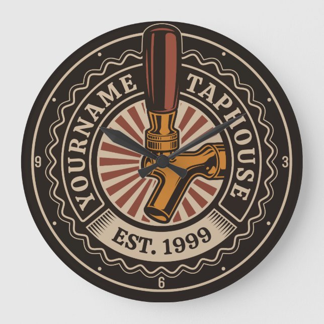 Personlig NAMN Craft Beer Taphouse Brewery Pub Stor Klocka (Framsida)