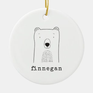Personlig Namn Cute Bear Line Art-jul Julgransprydnad Keramik