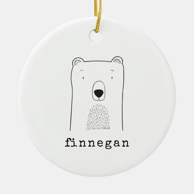 Personlig Namn Cute Bear Line Art-jul Julgransprydnad Keramik (Framsidan)