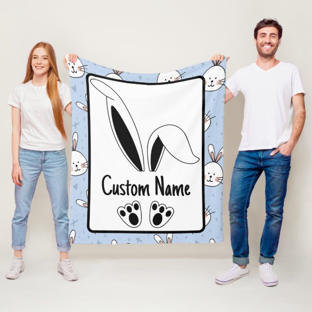 Personlig Namn Cute Bunny Påsk Fleecefilt (På plats)