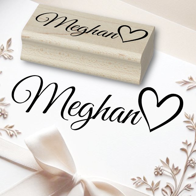 Personlig Namn Cute Calligraphy Heart Text Stämpel (Skapare uppladdad)