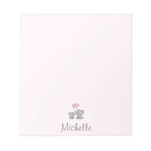 Personlig namn Cute Elephant Mamma & Baby Rosa Anteckningsblock
