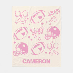 Personlig Namn Cute Football Coquette Bow Rosa Fleecefilt