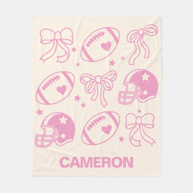 Personlig Namn Cute Football Coquette Bow Rosa Fleecefilt (Framsidan)