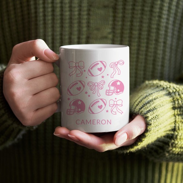 Personlig Namn Cute Football Coquette Bow Rosa Kaffemugg (Skapare uppladdad)