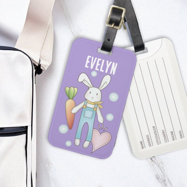 Personlig Namn Cute Mjukisdjur Bunny Bagagebricka (Skapare uppladdad)