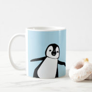 Personlig Namn Cute Peeking Penguin blue Kaffemugg