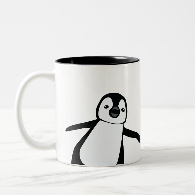Personlig Namn Cute Peeking Penguin Helgdag Två-Tonad Mugg (Vänster)