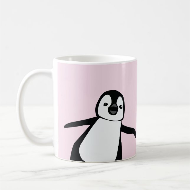 Personlig Namn Cute Peeking Penguin rosa Kaffemugg (Vänster)