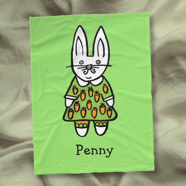 Personlig Namn Cute Rabbit Illustration Fleecefilt (Personalized Name Cute Rabbit Illustration Fleece Blanket)