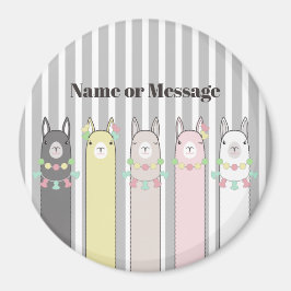 Personlig Namn Cute Retro Colorful Llamas Magnet