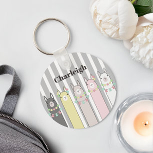 Personlig Namn Cute Retro Colorful Llamas Nyckelring