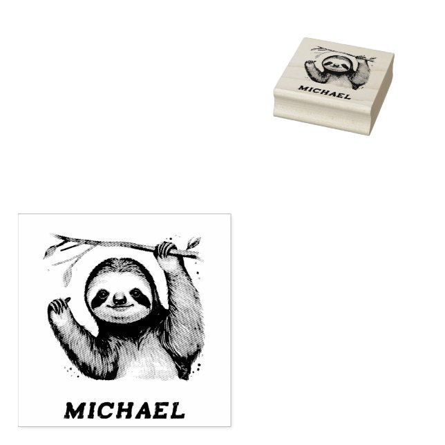 Personlig Namn Cute Sloth på Gren Stämpel (Stämplad)